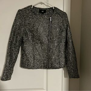 H&M Blazer Heathered Tweed Gray Moto Jacket Size 4